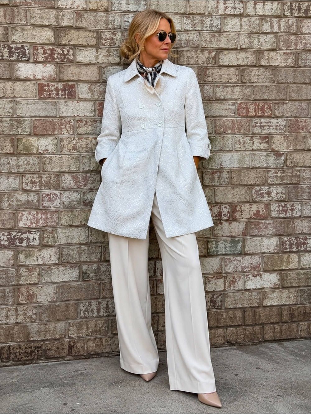 MICHAEL Michael Kors Ivory Metallic Jacquard Dress Coat Small 4